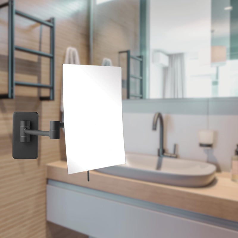 JERDON Wall Mount Makeup Mirror with 5X Magnification - 8.75â€ x 6.5â€ Rectangular Mirror Extends 14â€ â€“ Black Finish â€“ Model JP695BK - Image 2